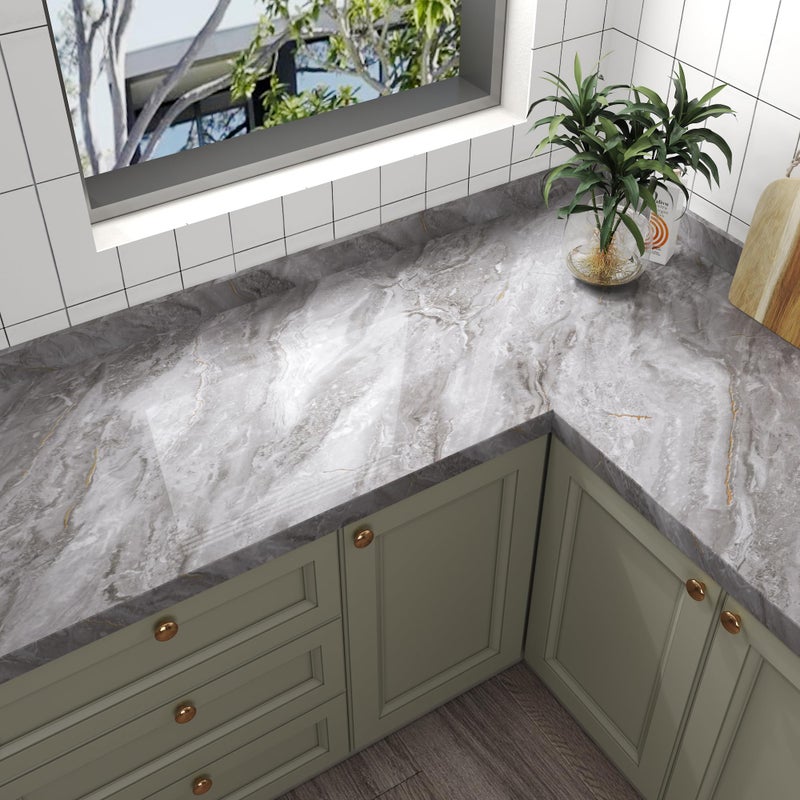 BAYYA Golssy Marble Contact Paper for Countertops Waterproof Heat-Resistant Light Grey Kitchen Counter Peel and Stick Wallpaper Thick Granite Vinyl Film Counter Top Wrap Wall Paper Rolls 31.5"x158" - Image 5