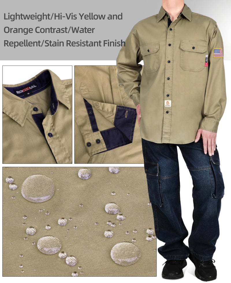 BOCOMAL FR Shirts for Men Flame Resistant Light Weight NFPA2112 Fire Retardant Welding Shirt Water & Oil Repellent Finish - Image 3
