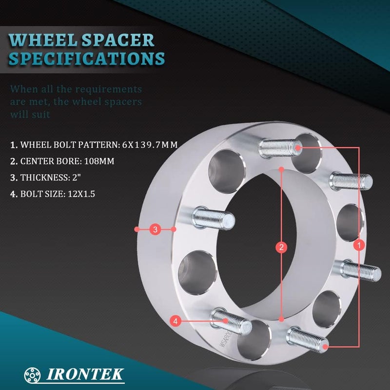IRONTEK 2in Wheel Spacer Adapters 6x5.5/6x139.7mm for Toyota and Lexus - Image 2