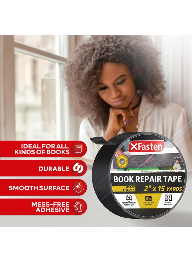 XFasten XFasten Book Binding Repair Tape, Black, 2-Inch by 15-Yard, Cloth Library Book Hinging Repair Tape, Acid Free and Archival Safe  - Image 2