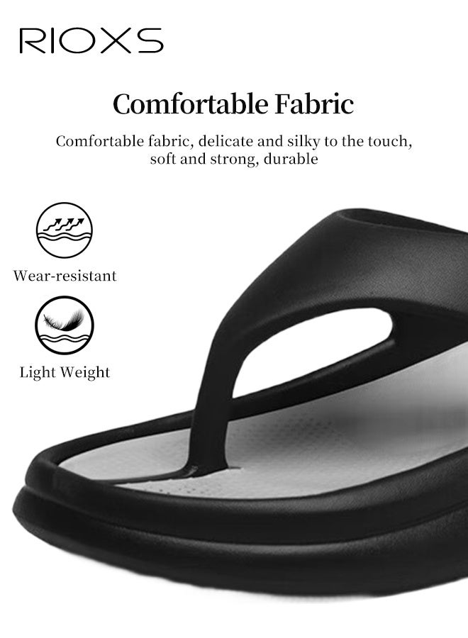 RIOXS Men's Flip Flops, Ultra Soft Thong Slippers With Arch Support, Lightweight Cloud Open Toe Shoes, Comfy Flip-flops for Men, Anti-slip Bath Shower Slipper, Thick Cushion Slide Slippers, Classic Flip Flop For Home, Beach, Garden, Indoor Outdoor Flip Flops Black  - Image 3
