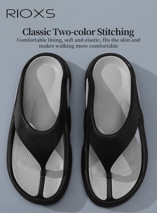 Men Flip Flops, Ultra Soft Thong Slippers with Arch Support, Lightweight Comft Men's Flip Flop, Soft Cloud Open Toe Flip-Flops for Men, Anti-slip Bath Shower Slipper, Thick Cushion Slide Slippers, Stylish Y-shaped Slippers for Male, Thong Sandals for Beach Garden Indoor Outdoor, Black Flips-Flops - view 2