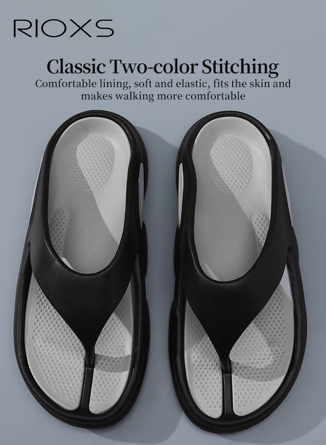 RIOXS Men's Flip Flops, Ultra Soft Thong Slippers With Arch Support, Lightweight Cloud Open Toe Shoes, Comfy Flip-flops for Men, Anti-slip Bath Shower Slipper, Thick Cushion Slide Slippers, Classic Flip Flop For Home, Beach, Garden, Indoor Outdoor Flip Flops Black  - Image 2