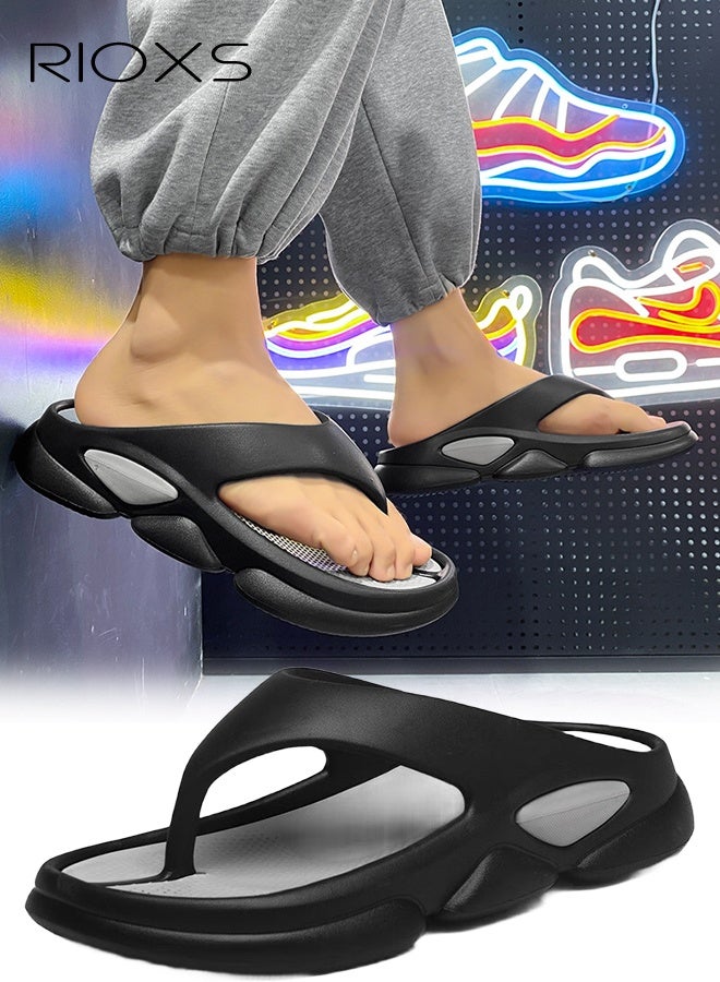 RIOXS Men's Flip Flops, Ultra Soft Thong Slippers With Arch Support, Lightweight Cloud Open Toe Shoes, Comfy Flip-flops for Men, Anti-slip Bath Shower Slipper, Thick Cushion Slide Slippers, Classic Flip Flop For Home, Beach, Garden, Indoor Outdoor Flip Flops Black  - Image 1