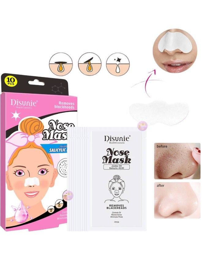 Disunie قناع الأنف بزيت الجوجوبا وحمض الساليسيليك، شرائط إزالة الرؤوس السوداء المتقدمة، شرائط تنظيف الأنف العميقة مع شرائط خالية من الزيوت لتنظيف المسام على الفور، 10 قطع - Image 1