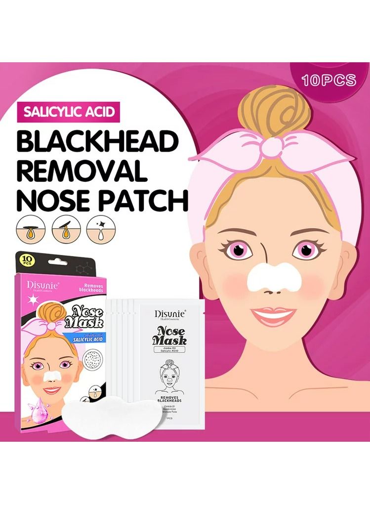 Disunie قناع الأنف بزيت الجوجوبا وحمض الساليسيليك، شرائط إزالة الرؤوس السوداء المتقدمة، شرائط تنظيف الأنف العميقة مع شرائط خالية من الزيوت لتنظيف المسام على الفور، 10 قطع - Image 2