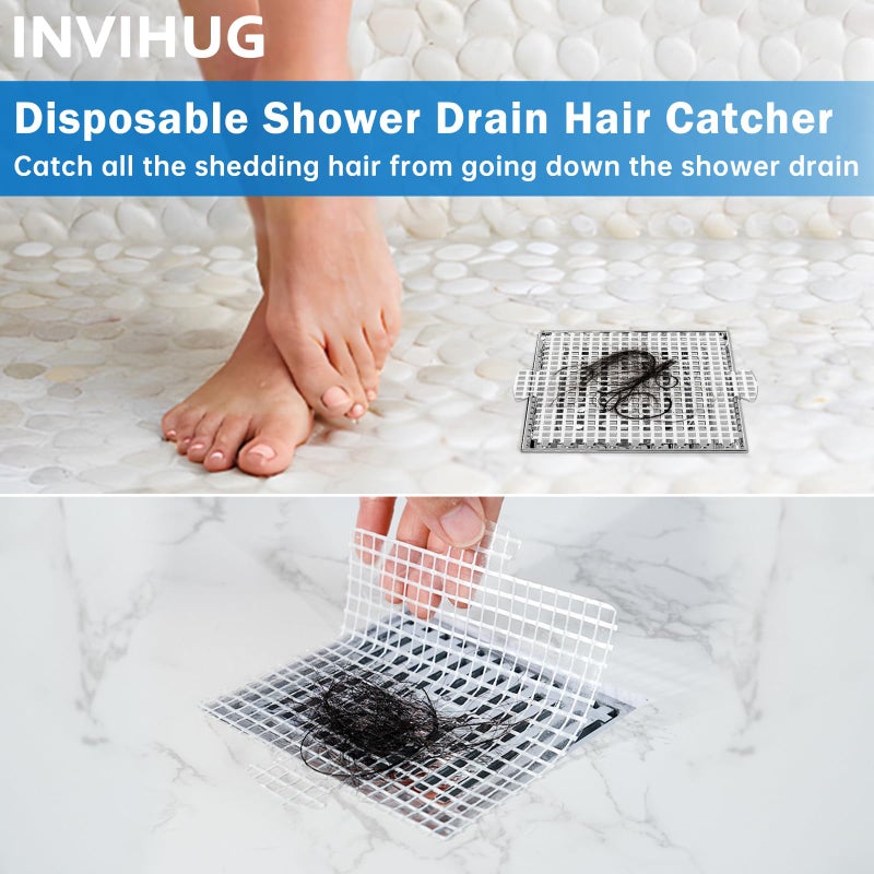 INVIHUG,25 Pack, Disposable Shower Drain Hair Catcher Mesh Stickers,Disposable Hair Drain Catcher. (4.1inch Square) - Image 2