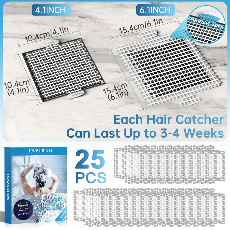 INVIHUG,25 Pack, Disposable Shower Drain Hair Catcher Mesh Stickers,Disposable Hair Drain Catcher. (4.1inch Square) - Image 3