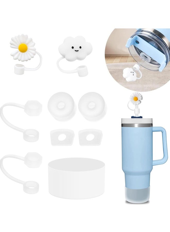 مجموعة ملحقات الأكواب تتضمن 6 قطع من سدادات السيليكون المانعة للانسكاب، و2 غطاء ماصة للماصات مقاس 9-10 مم، وقطعة واحدة من غطاء السيليكون للأكواب سعة 40 أونصة و30 أونصة (شفاف). - Image 1