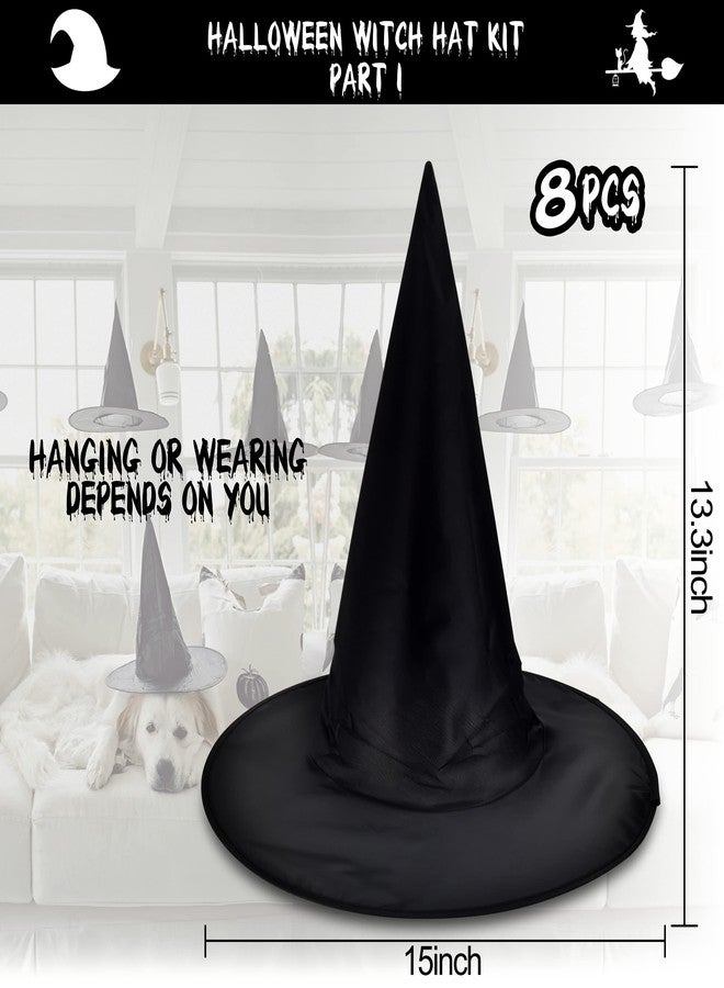 LINAYE Halloween Witches Hat XL Kit - 8 PCS Black Witch Hats with Hanging Rope,16 PCS 3D Bat,Spider Web,Creepy Cloth Halloween Hanging Decoration Decor Wizard Hats - Image 3