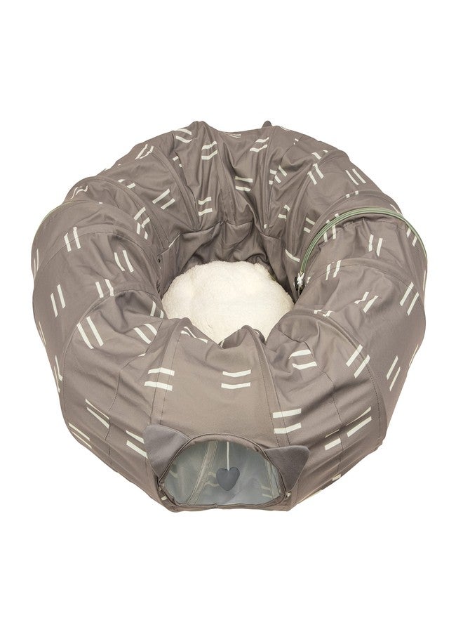 Kitty City Large Cat Tunnel Bed, 2-in-1 Zip-Together Cat Play Tunnel & Plush Nap Bed, Pop-Up Indoor Cat Toy with Hanging Toys, Collapsible Design - Brown - Image 1