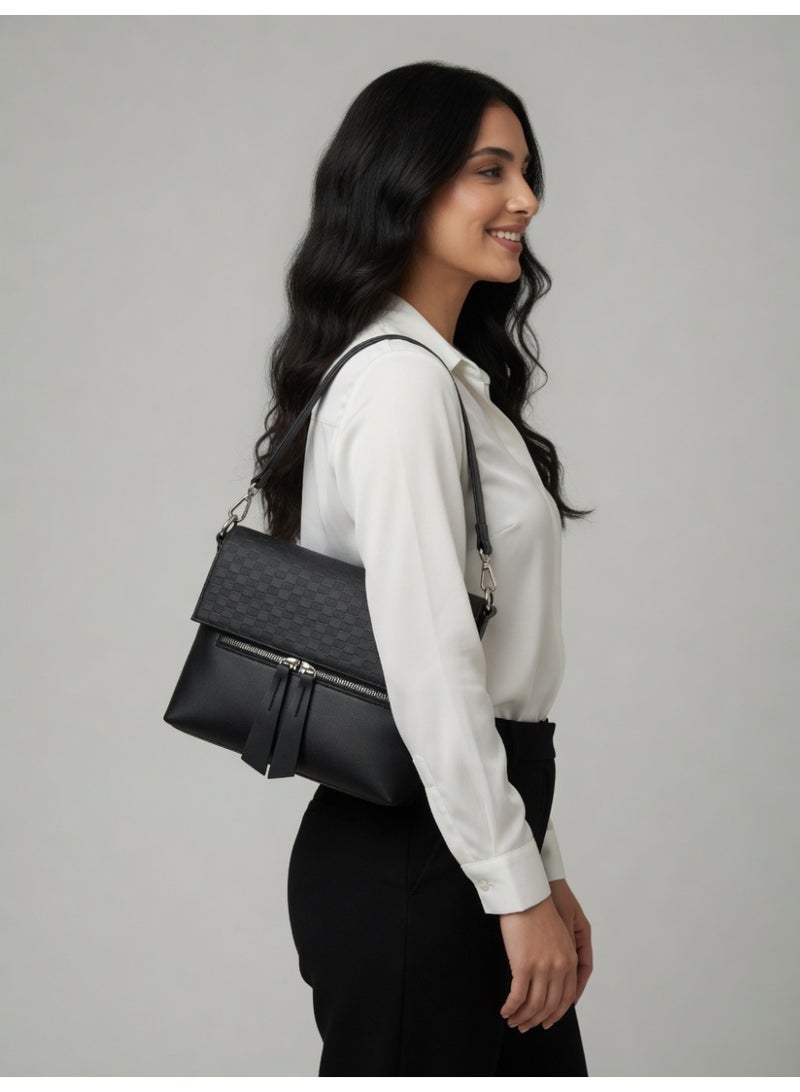 Elegant Woven Shoulder Bag for Women – Classic Style with Modern Comfort - Black - Image 5
