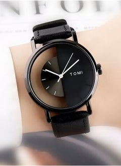 TOMI A stylish unisex wrist watch with black leather strap for men and women from TOMI, the watch face size is 40 mm and the thickness is 9 mm  - Image 2