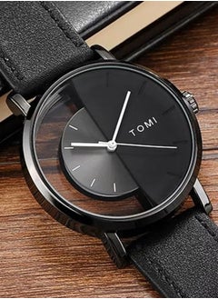 TOMI A stylish unisex wrist watch with black leather strap for men and women from TOMI, the watch face size is 40 mm and the thickness is 9 mm  - Image 3