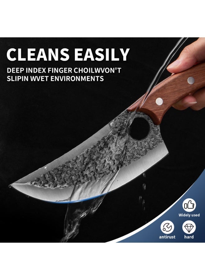 Hand forged kitchen knife set of 3 professional chef knives, barbecue cooking knives, high carbon steel forged kitchen knives, with leather cover and cut resistant gloves, fast delivery from local warehouse - Image 4