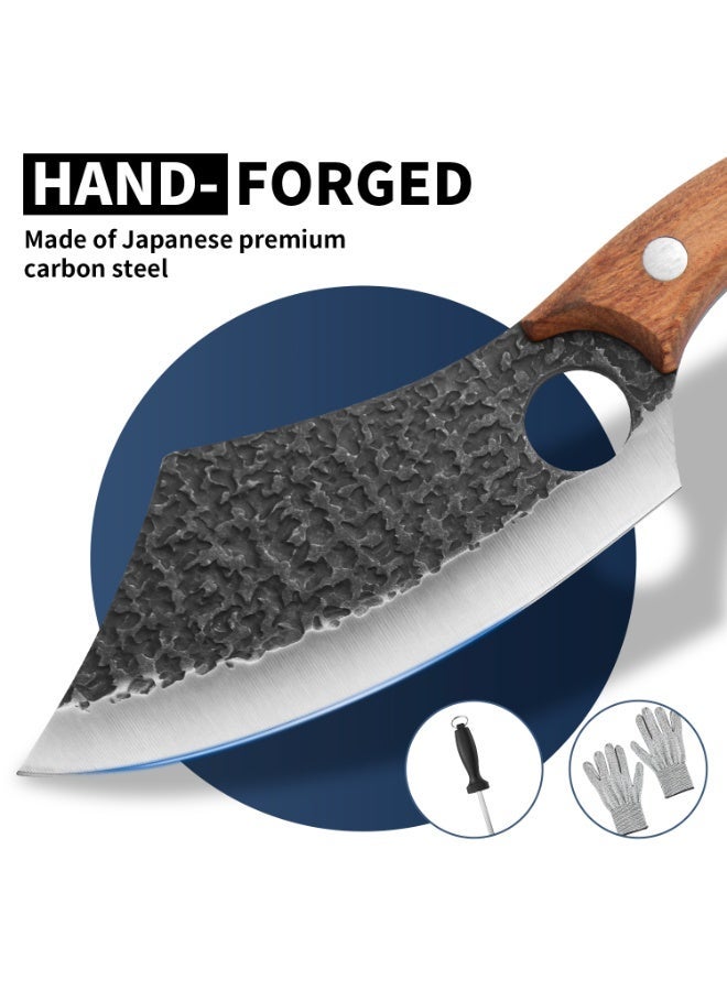 Hand forged kitchen knife set of 3 professional chef knives, barbecue cooking knives, high carbon steel forged kitchen knives, with leather cover and cut resistant gloves, fast delivery from local warehouse - Image 5