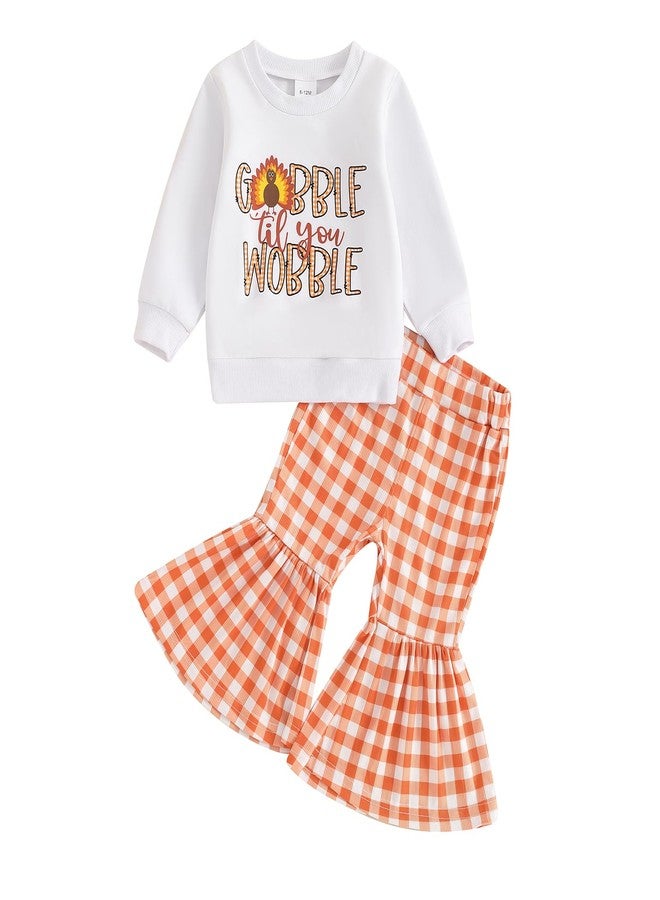 Karuedoo Toddler Baby Girl Thanksgiving Outfit Letter Print Crewneck Long Sleeve Sweatshirt Top and Flared Pants Set(White, 6-12 Months) - Image 1
