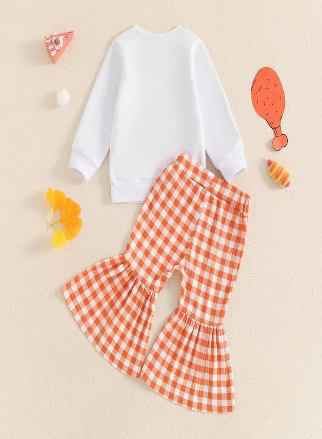 Karuedoo Toddler Baby Girl Thanksgiving Outfit Letter Print Crewneck Long Sleeve Sweatshirt Top and Flared Pants Set(White, 6-12 Months) - Image 3