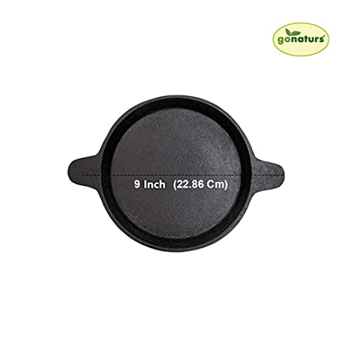 GONATURS Cast Iron Cookware-Tawa for Dosa/Fish Fry/Chapati/Roti/Naan. Dosa Tawa, Dosa Kallu, Dosa Chatti, Iron Tawa. Healthy Cast Iron tawa-Gas and Induction Compatible.(Black) 9Inch - Image 2