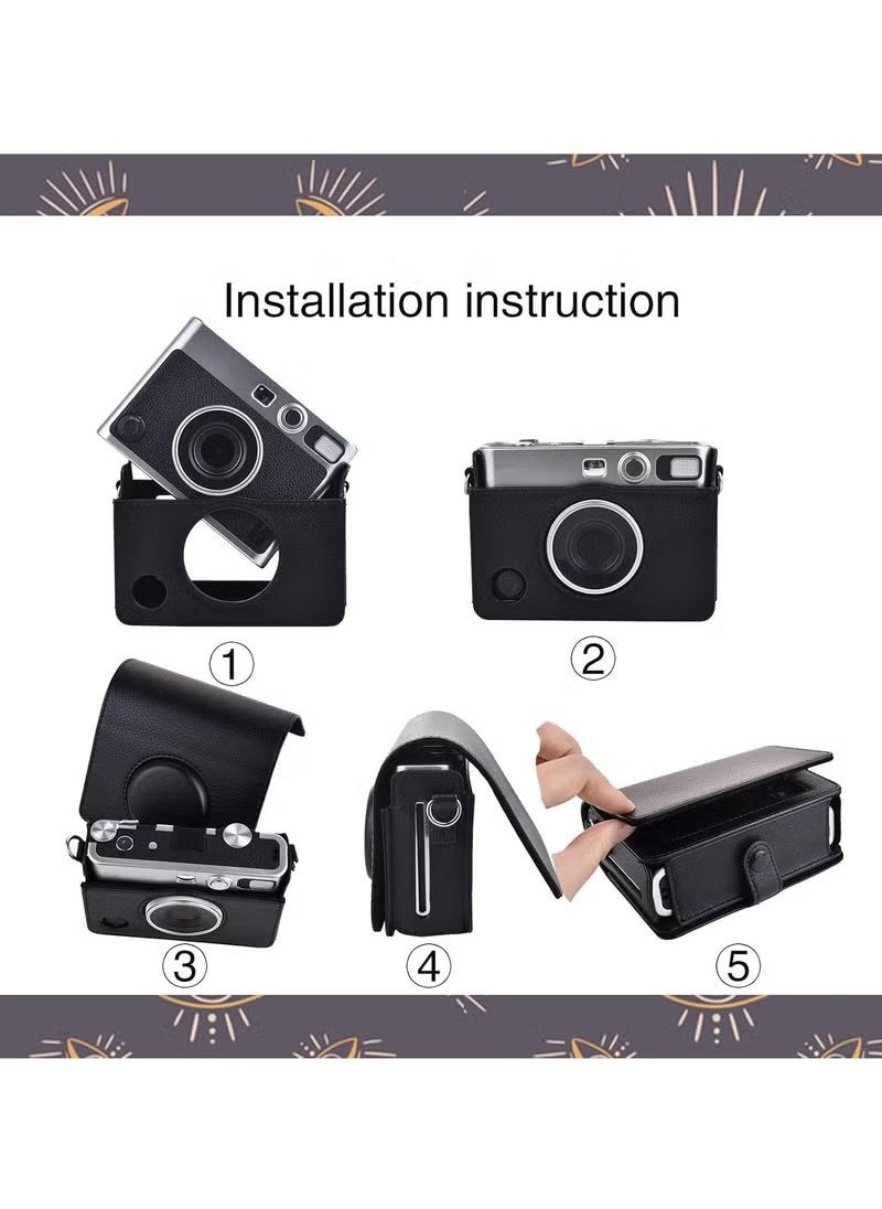 Realfrog - Case for Fuji Mini EVO,Camera Case Compatible for Fuji Mini EVO Camera with Adjustable Shoulder Strap in Black Lychee Texture Horizontal Style - Image 1