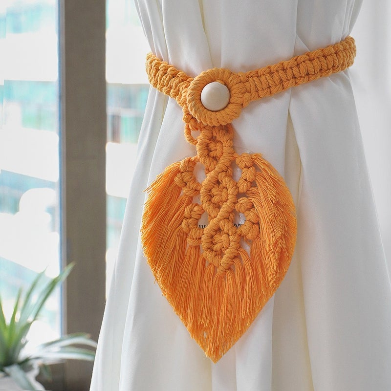 Bohemian Woven Curtain Tiebacks - Simple Tassel Leaf Wood Bead Decorative Curtain Accessories