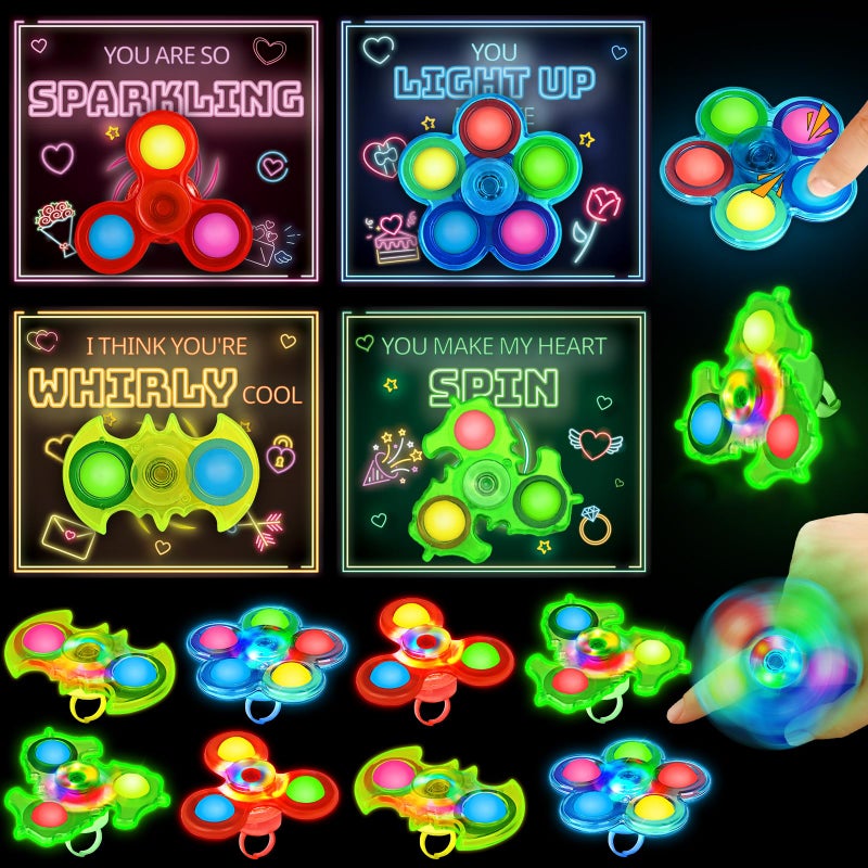 spring flower SpringFlower Valentines Day Gifts Cards for Kids 24 Pack Valentines Cards with Light Up Rings Fidget Spinner Toys for Valentines Party Favors Valentines Day Gifts Exchange for School for Kids - Image 3