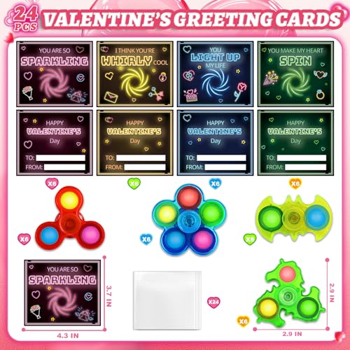spring flower SpringFlower Valentines Day Gifts Cards for Kids 24 Pack Valentines Cards with Light Up Rings Fidget Spinner Toys for Valentines Party Favors Valentines Day Gifts Exchange for School for Kids - Image 5