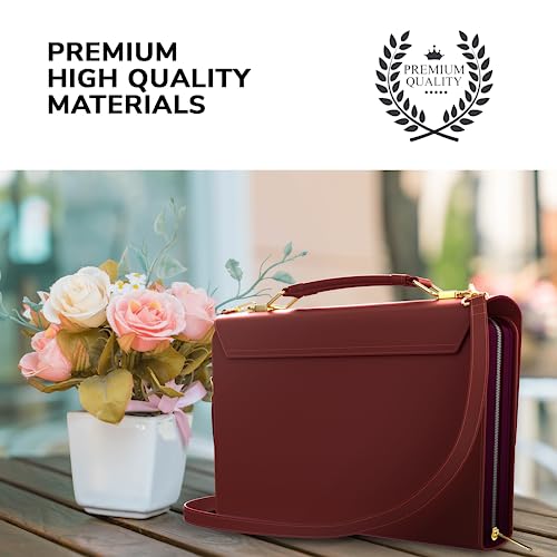 DEHITE Bible Bags for Women – Bible Carrying Case Large Size – Fits Book 9.7 x 7.4 x 1.9 in – Pen Slots – Zippered Pocket – Shoulder Strap – Premium PU Leather – Brown Purse Christian Gift - Image 4