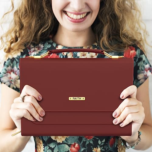 DEHITE Bible Bags for Women – Bible Carrying Case Large Size – Fits Book 9.7 x 7.4 x 1.9 in – Pen Slots – Zippered Pocket – Shoulder Strap – Premium PU Leather – Brown Purse Christian Gift - Image 5