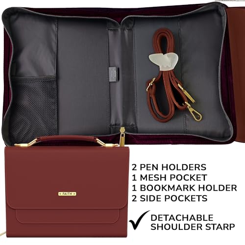 DEHITE Bible Bags for Women – Bible Carrying Case Large Size – Fits Book 9.7 x 7.4 x 1.9 in – Pen Slots – Zippered Pocket – Shoulder Strap – Premium PU Leather – Brown Purse Christian Gift - Image 2