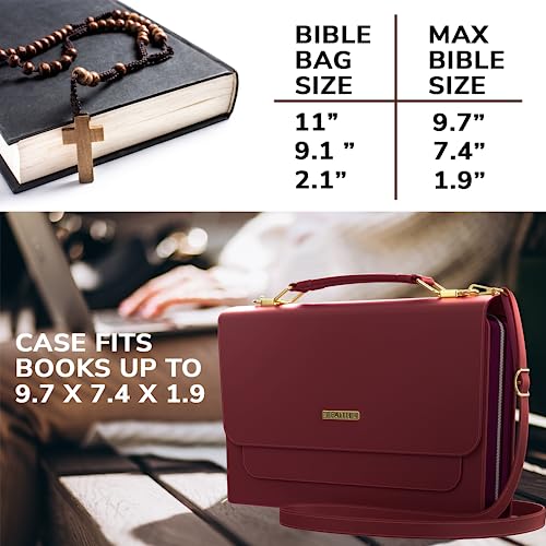 DEHITE Bible Bags for Women – Bible Carrying Case Large Size – Fits Book 9.7 x 7.4 x 1.9 in – Pen Slots – Zippered Pocket – Shoulder Strap – Premium PU Leather – Brown Purse Christian Gift - Image 3