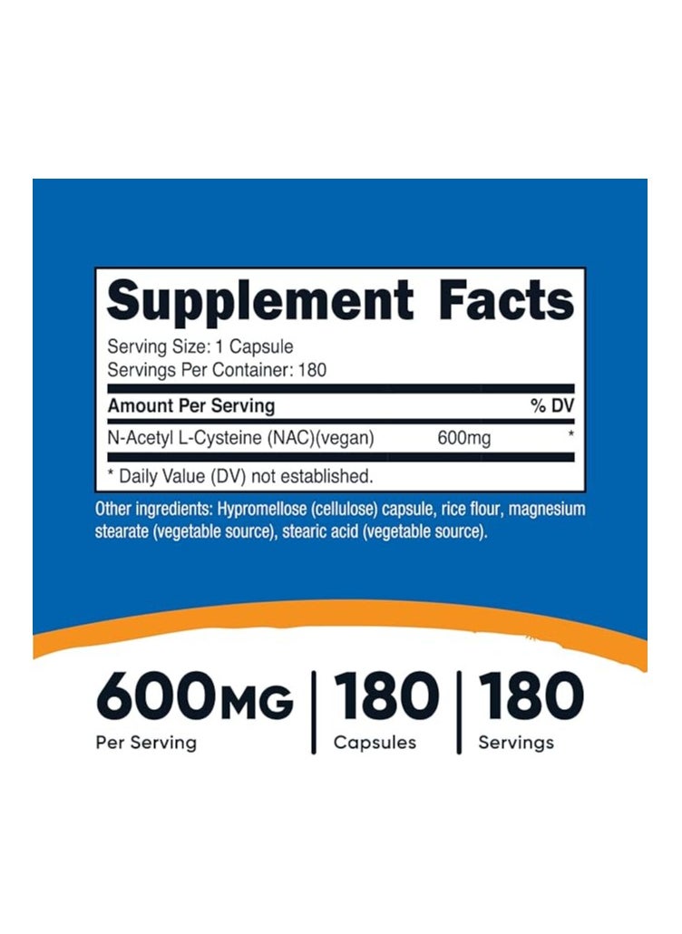 Nutricost - Nutricost Vegan N-Acetyl L-Cysteine (NAC) -  600mg, 180 Capsules - Image 1