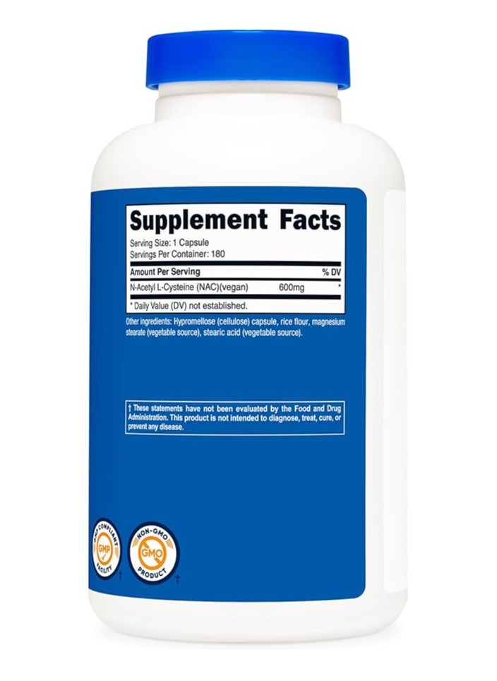 Nutricost - Nutricost Vegan N-Acetyl L-Cysteine (NAC) -  600mg, 180 Capsules - Image 1
