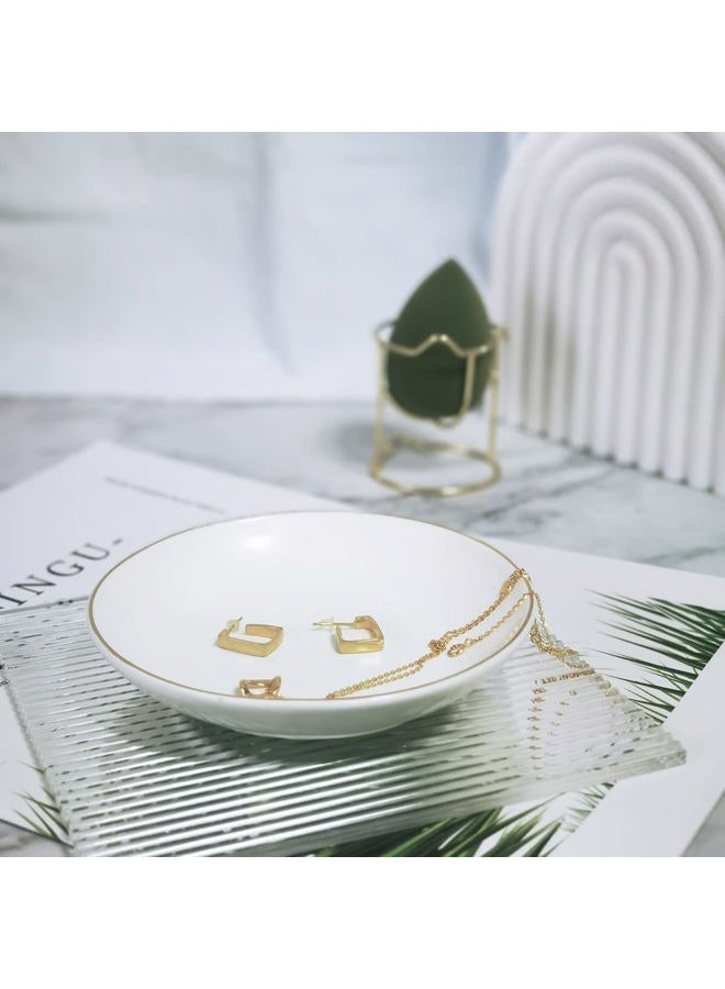 HANKOR 4.75" Ceramic Jewelry Tray, Small Ring Dish Holder Trinket Tray, Catch All Trays for Ring Earring Necklace Key, Christmas Gifts for Women Girls, White - Image 2