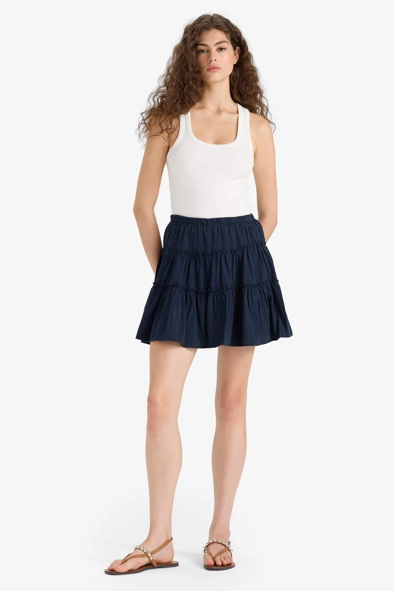 ديفاكتو High Waist Cotton Lining Linen Look Mini Skirt