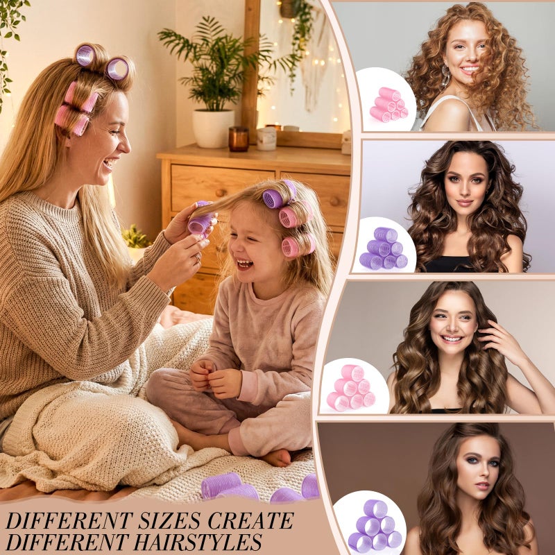Obeoby 4 Sizes Hair Rollers for Women, 50 Pcs Set Hair Curlers with Clips Comb Curlers for Long Short Curly Hair and Bangs (25, 36, 48, 60mm), Pink Purple - Image 4