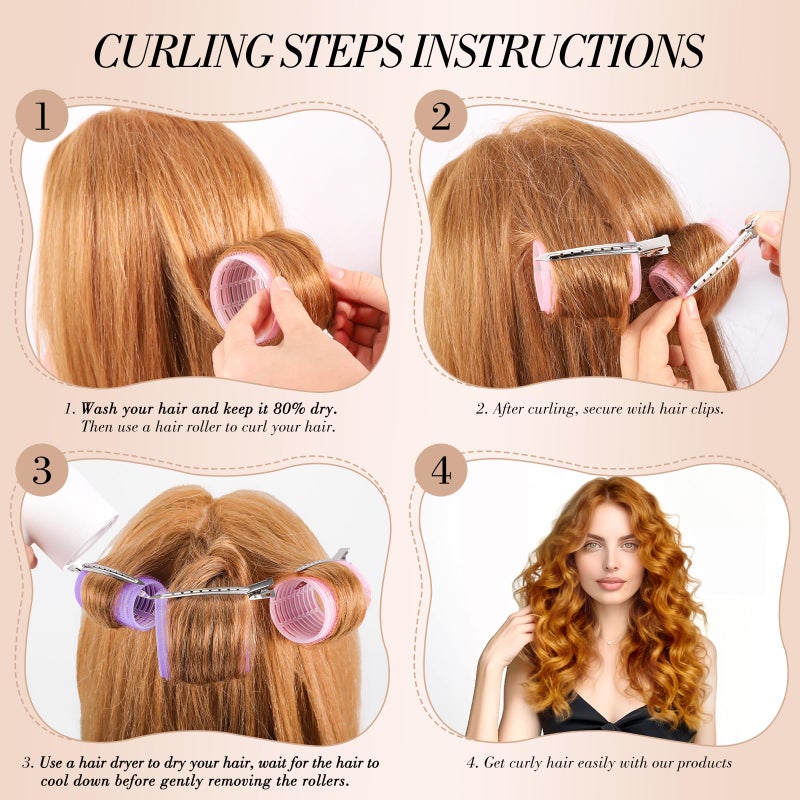 Obeoby 4 Sizes Hair Rollers for Women, 50 Pcs Set Hair Curlers with Clips Comb Curlers for Long Short Curly Hair and Bangs (25, 36, 48, 60mm), Pink Purple - Image 3