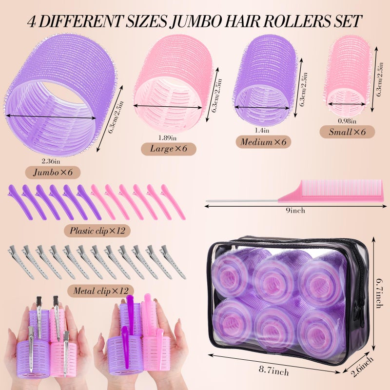 Obeoby 4 Sizes Hair Rollers for Women, 50 Pcs Set Hair Curlers with Clips Comb Curlers for Long Short Curly Hair and Bangs (25, 36, 48, 60mm), Pink Purple - Image 2