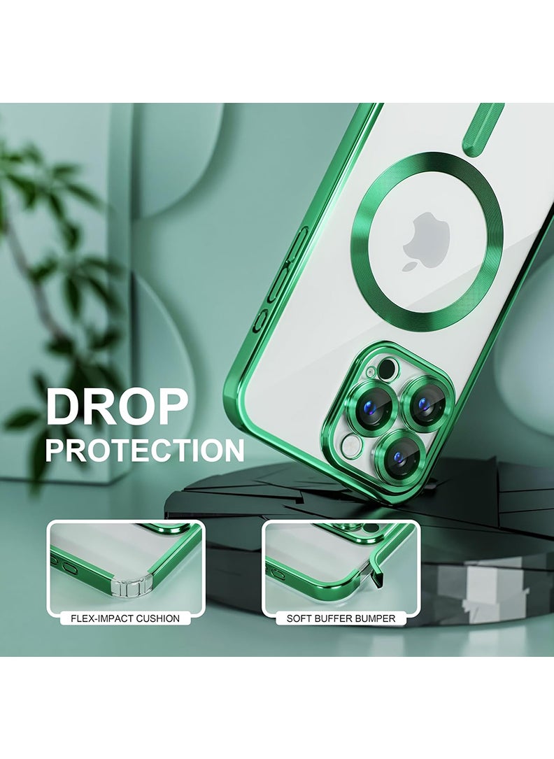 Theodor - Premium Soft Clear Case for iPhone 16 Pro Max Camera Lens Full Protection, Compatible with MagSafe Wireless Charging, Shockproof Electroplated TPU Phone Cover iPhone 16 Pro Max 6.9 Inch 2024 -Green - Image 1