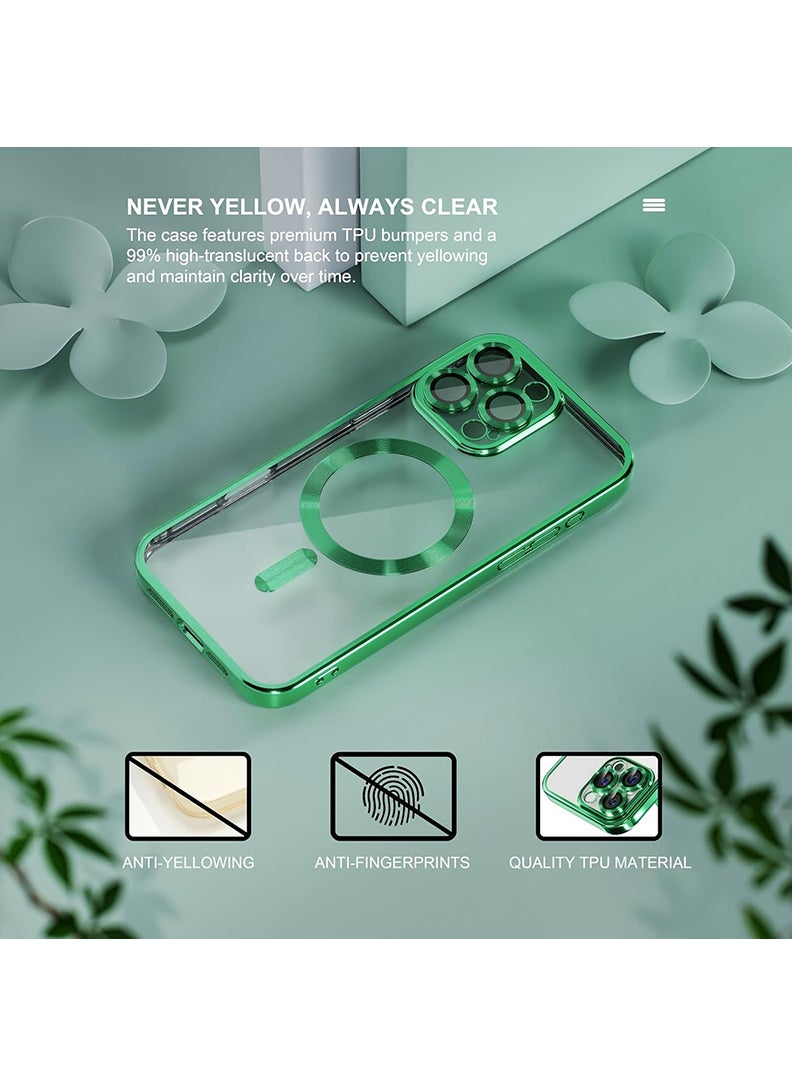 Theodor - Premium Soft Clear Case for iPhone 16 Pro Max Camera Lens Full Protection, Compatible with MagSafe Wireless Charging, Shockproof Electroplated TPU Phone Cover iPhone 16 Pro Max 6.9 Inch 2024 -Green - Image 1