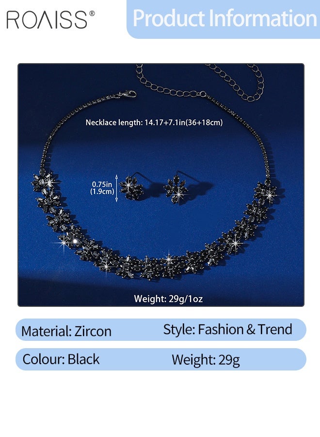 roaiss 3 Pcs Sparkling Jewelry Set for Women, Black Flower Necklace Earrings, Luxury Rhinestone Elegant Necklace Exquisite Accessory for Parties Weddings Perfect for Holiday Gifts - Image 2