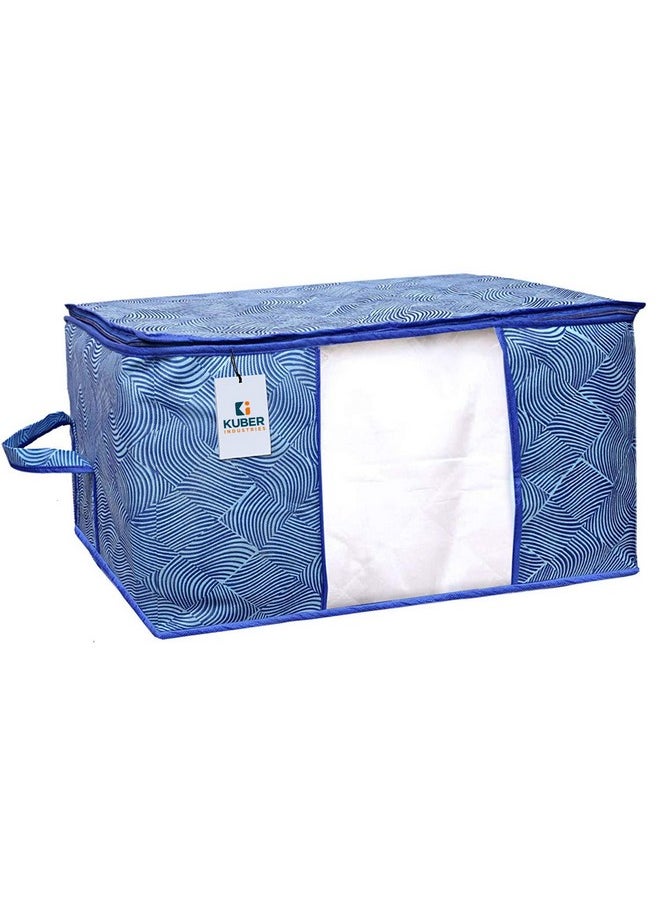 Kuber Industries Kuber Industries Lahariya Print Underbed Storage Bag|Non-Woven Comforter, Blanket Cover|Premium Zipper With Side Handles|Multi-purpose Storage Organiser|Pack of 6 (Blue)  - Image 3