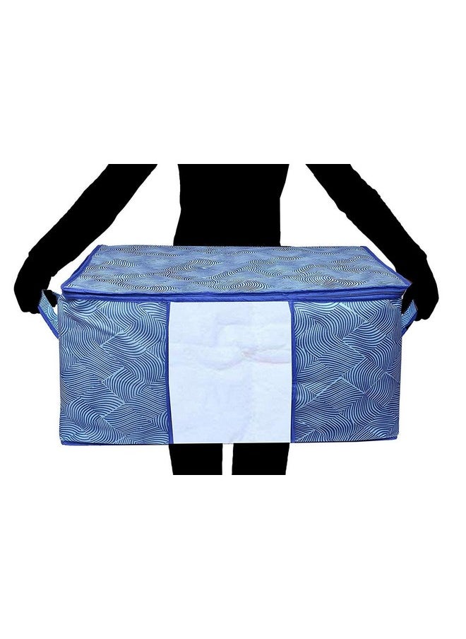 Kuber Industries Kuber Industries Lahariya Print Underbed Storage Bag|Non-Woven Comforter, Blanket Cover|Premium Zipper With Side Handles|Multi-purpose Storage Organiser|Pack of 6 (Blue)  - Image 5