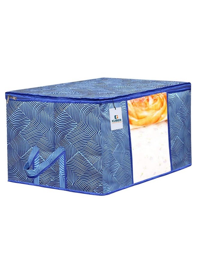 Kuber Industries Kuber Industries Lahariya Print Underbed Storage Bag|Non-Woven Comforter, Blanket Cover|Premium Zipper With Side Handles|Multi-purpose Storage Organiser|Pack of 6 (Blue)  - Image 2