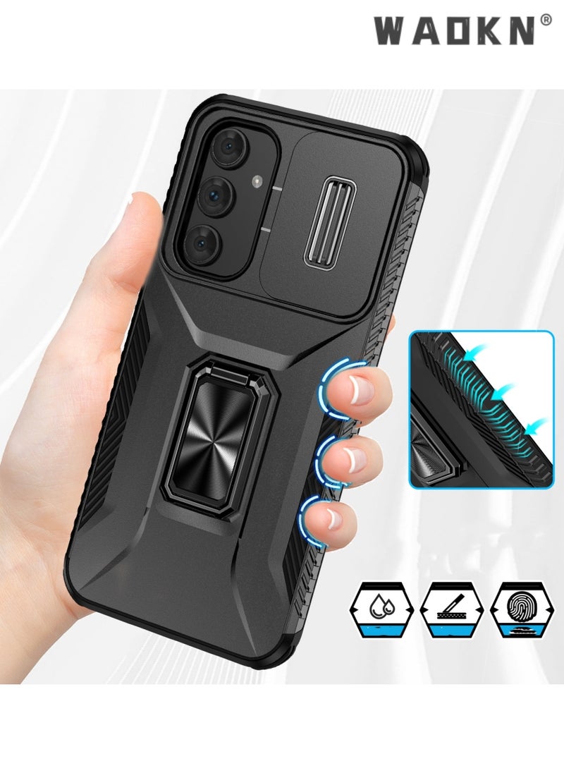WAOKN For Samsung Galaxy A55 5G Case, Slide Camera Cover, Built-in 360° Rotate Ring Kickstand, Grade Shockproof Test, Heavy Duty Shockproof Protective Case for Galaxy A55 5G Black  - Image 5