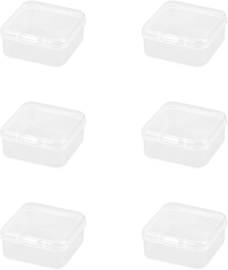 Rumyve 6Pcs Clear Plastic Storage Boxes with Lids - Mini Rectangular Containers for Beads, Business Cards, Pills, and Small Items(4.5 * 4.5 * 2 cm) - Image 1
