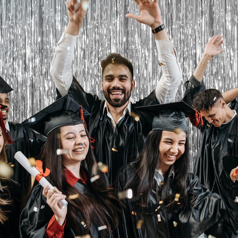 K.E.J. 2 Pack Foil Curtain Backdrop Silver Metallic Tinsel Foil Fringe Curtains Photo Booth Props for Birthday Wedding Engagement Baby Shower Bachelorette Christmas Holiday Celebration Party Decorations - Image 4