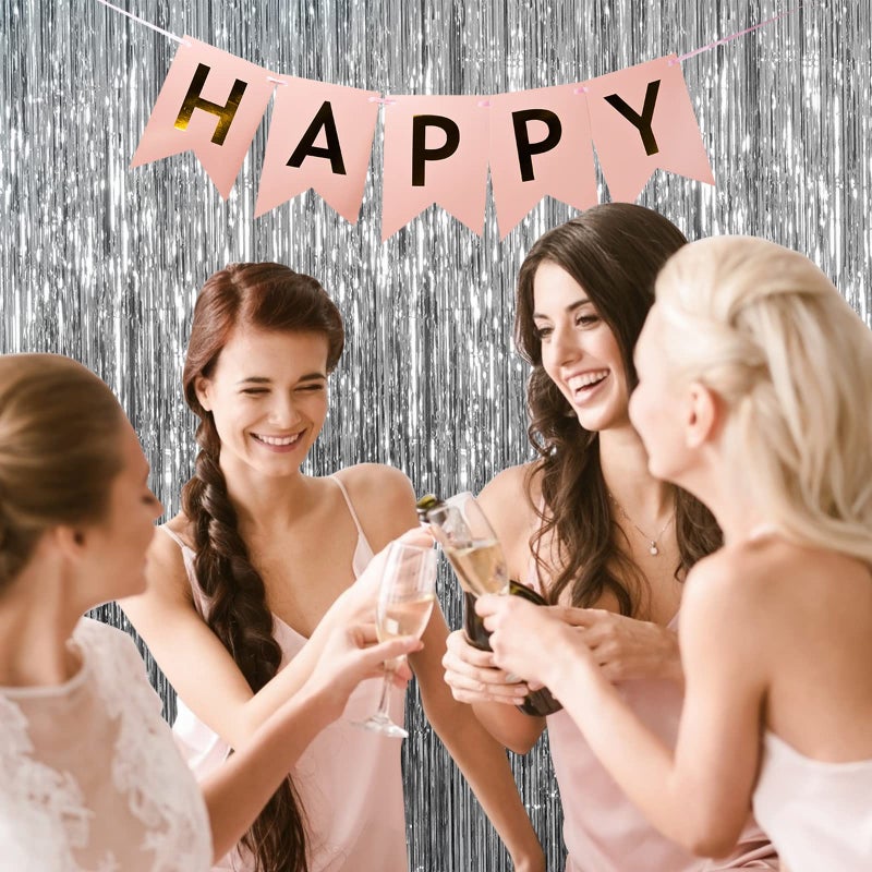 K.E.J. 2 Pack Foil Curtain Backdrop Silver Metallic Tinsel Foil Fringe Curtains Photo Booth Props for Birthday Wedding Engagement Baby Shower Bachelorette Christmas Holiday Celebration Party Decorations - Image 3