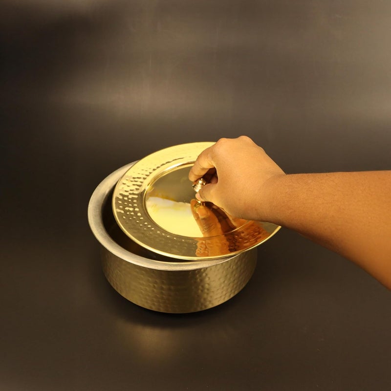 Spillbox أواني المطبخ النحاسية من بوتريكا - وعاء تقديم البرياني - هاندي - أورلي - أدوات تقديم - طباخ - وعاء طهي مع غطاء - لغان مطروق صغير - Image 3