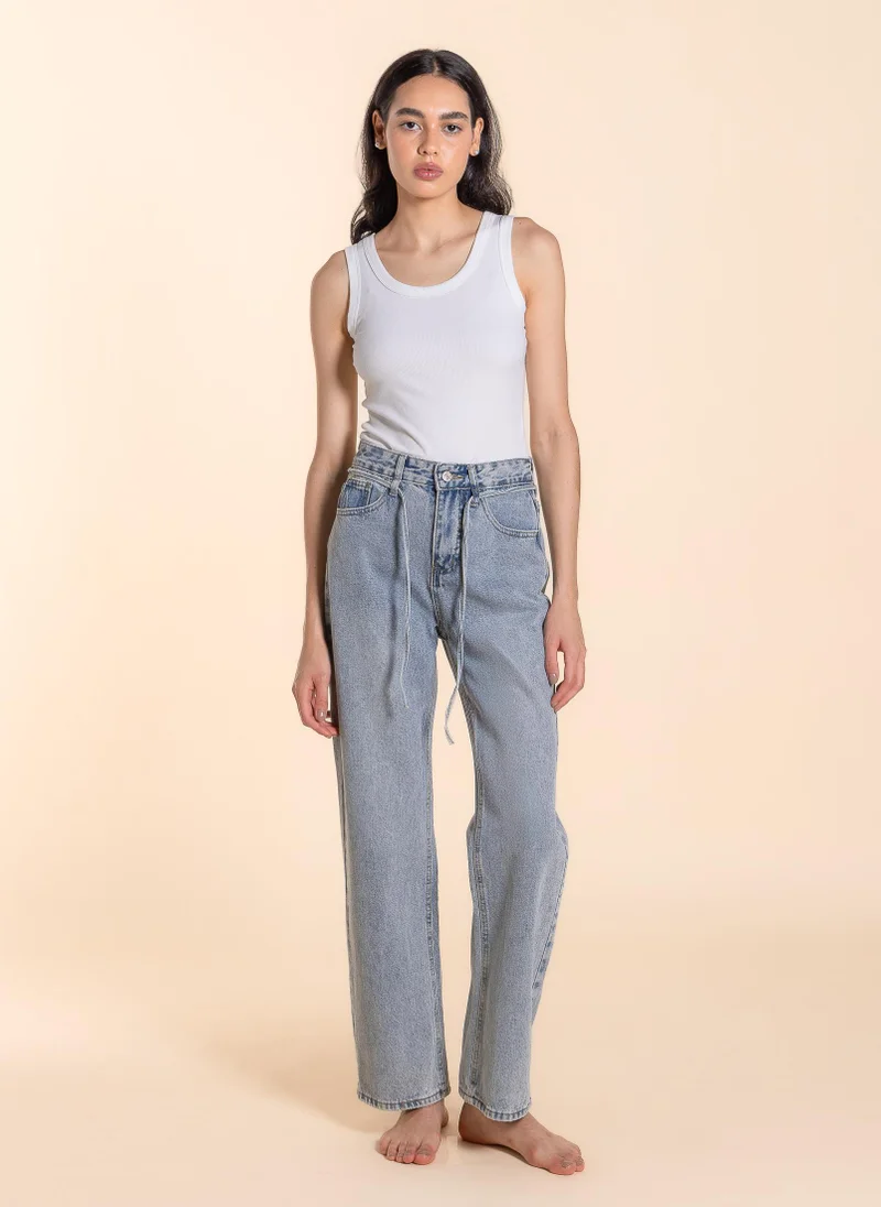 Shapes Light-Blue DETAILED MID-WAIST JEANS for Women | Best Price UAE